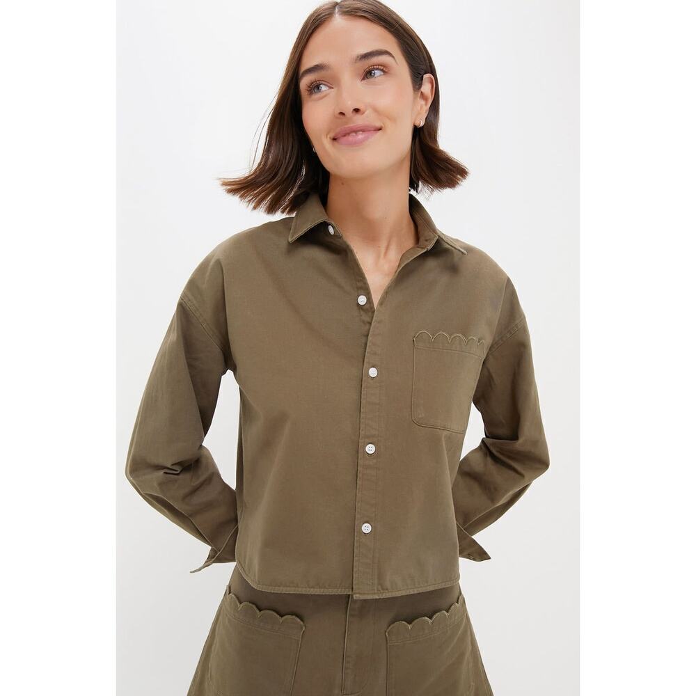 TUCKERNUCK Army Green Chino Cropped Jasper Button Down NWT M - Picture 1 of 6